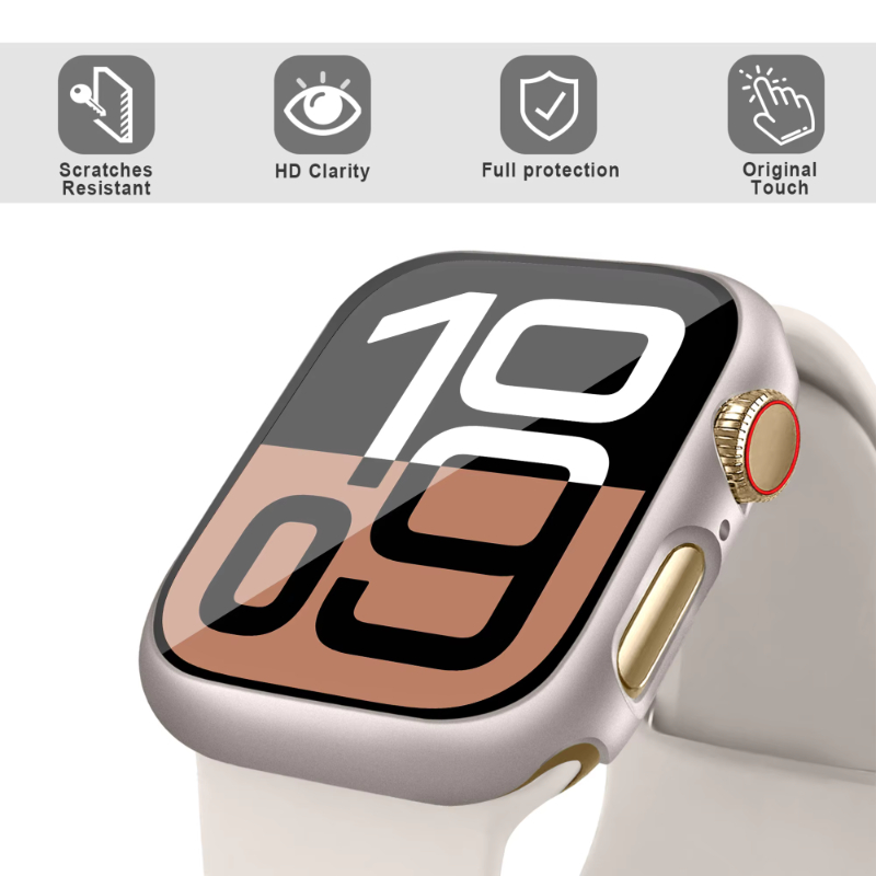 Glass+Case For Apple Watch 44m - Smartwatch Band Accessories review and price